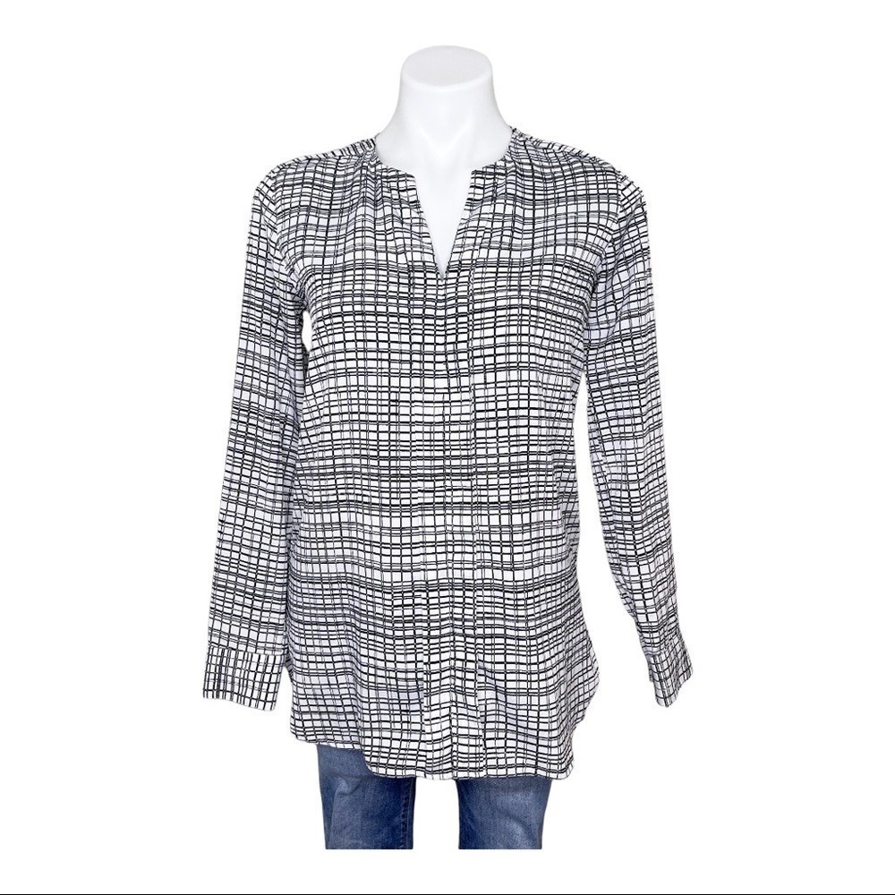 Ann Taylor Black & White Long Sleeve Blouse Top XS